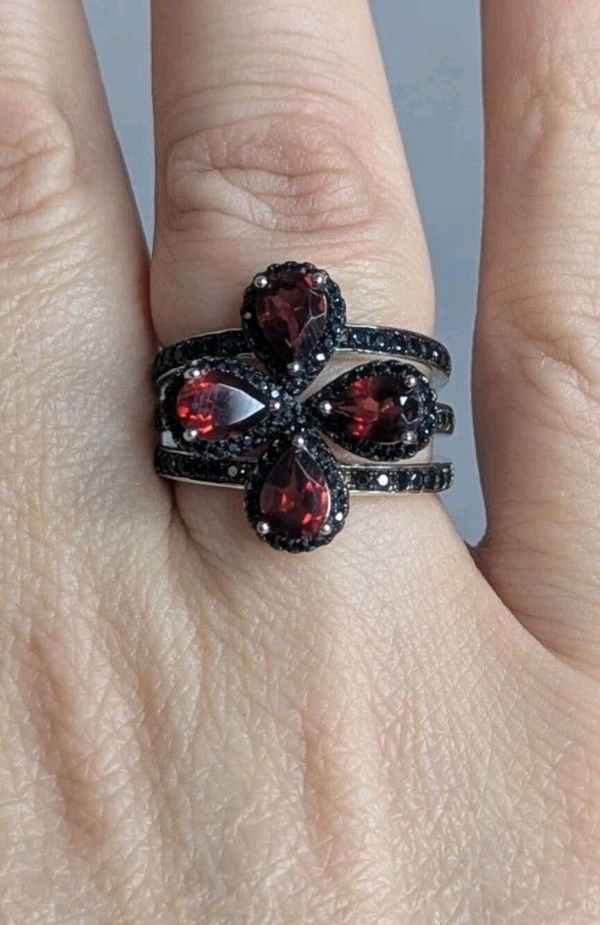 Stackable Ring Set - Garnet, Black Spinel, Size 9.75